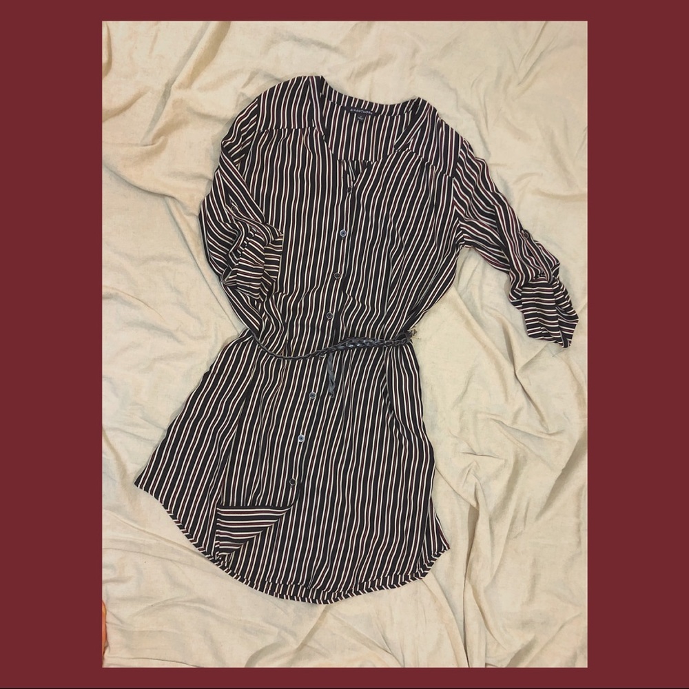 41 Hawthorn Black and White Striped Long Sleeve Shirt Dress